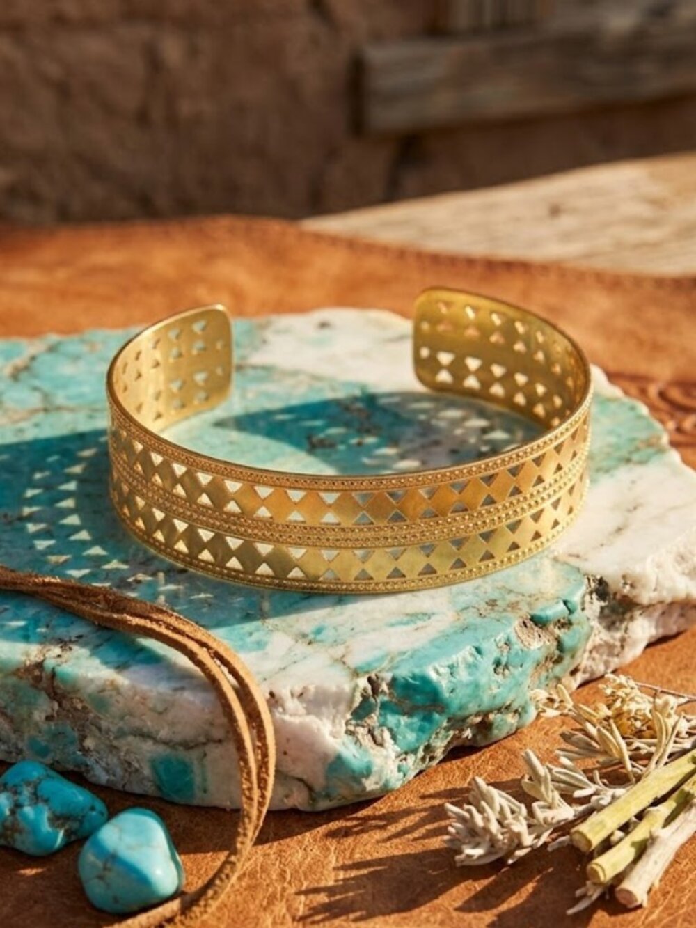 Gold Wide Cuff Bracelet 18K Gold Plated Stainless Steel Boho Statement Bangle